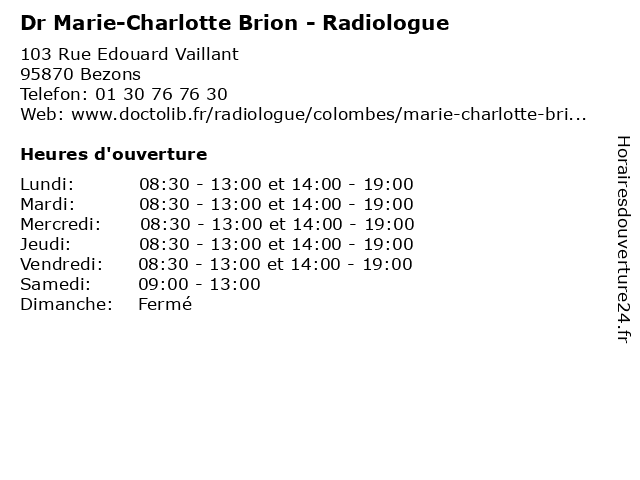 Dr Marie-Charlotte Brion - Radiologue à Bezons: adresse et heures d'ouverture