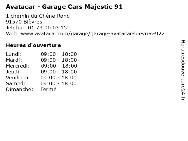 Avatacar - Garage Cars Majestic 91 à Bièvres: adresse et heures d'ouverture
