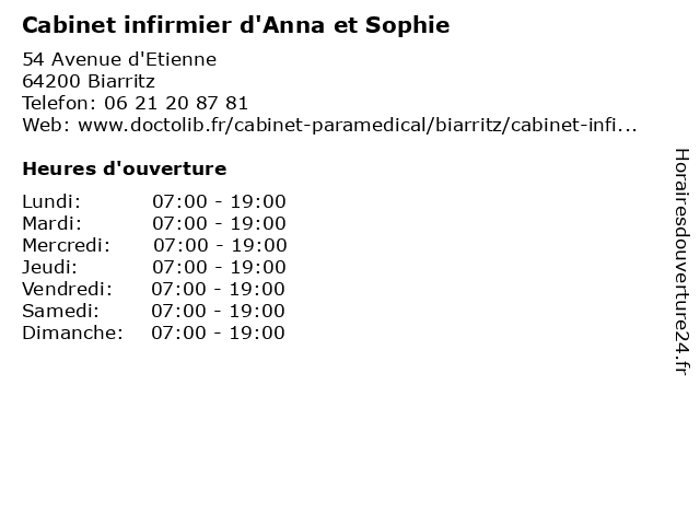 Cabinet infirmier d'Anna et Sophie à Biarritz: adresse et heures d'ouverture