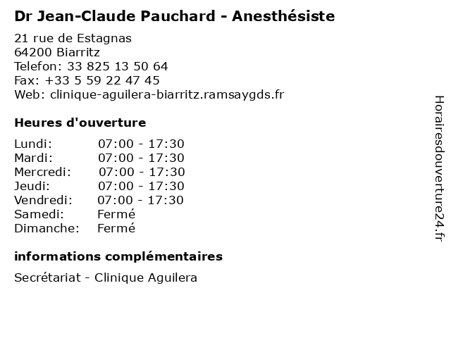 Dr Jean-Claude Pauchard - Anesthésiste à Biarritz: adresse et heures d'ouverture