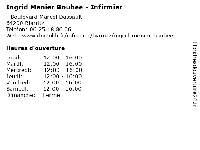 Ingrid Menier Boubee - Infirmier à Biarritz: adresse et heures d'ouverture