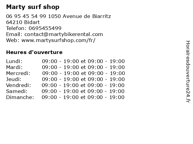 Marty surf shop à Bidart: adresse et heures d'ouverture