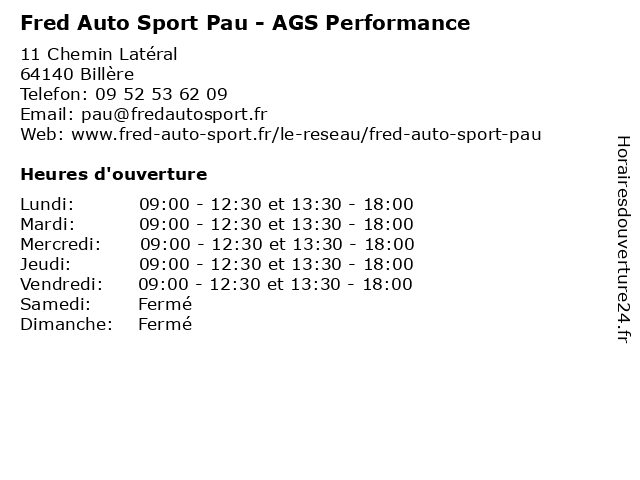 Fred Auto Sport Pau - AGS Performance à Billère: adresse et heures d'ouverture