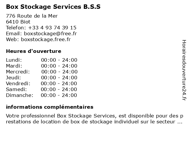 Box Stockage Services B.S.S à Biot: adresse et heures d'ouverture