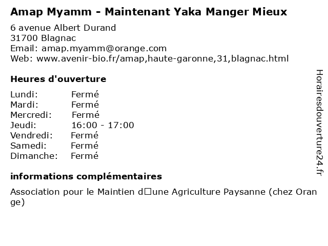 Amap Myamm - Maintenant Yaka Manger Mieux à Blagnac: adresse et heures d'ouverture