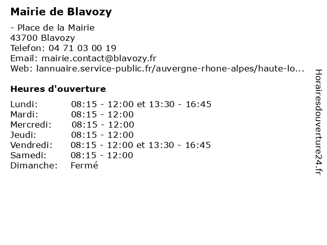 Mairie de Blavozy à Blavozy: adresse et heures d'ouverture