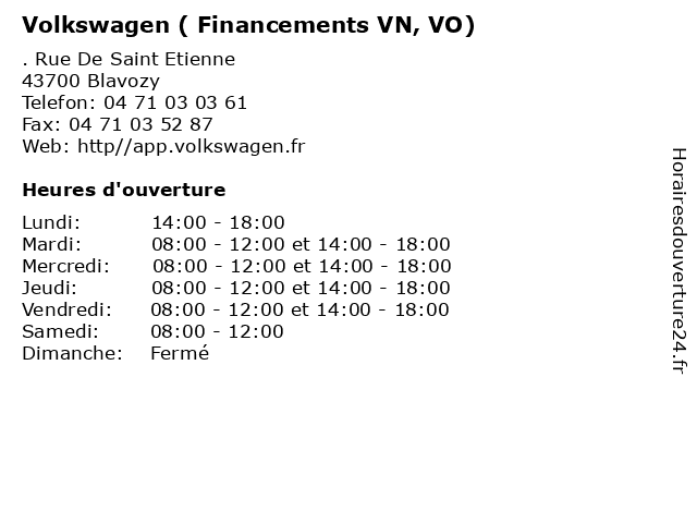 Volkswagen ( Financements VN, VO) à Blavozy: adresse et heures d'ouverture