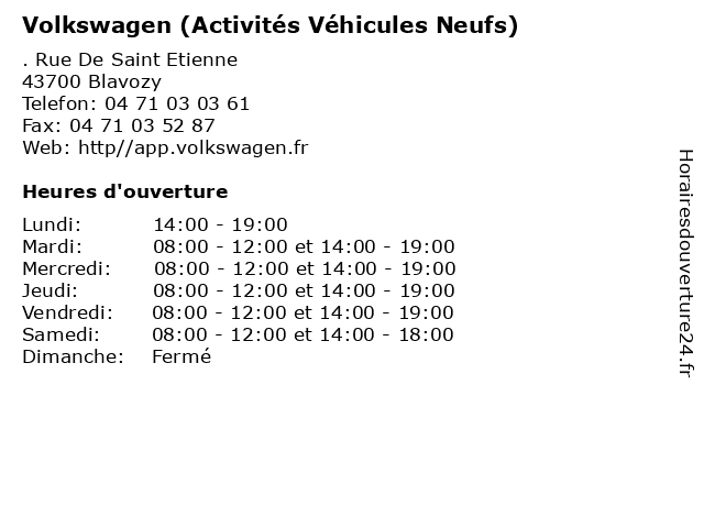Volkswagen (Activités Véhicules Neufs) à Blavozy: adresse et heures d'ouverture