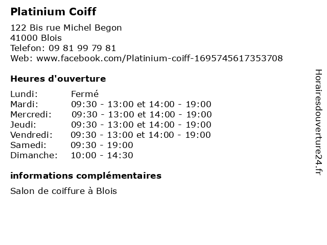 Platinium Coiff à Blois: adresse et heures d'ouverture