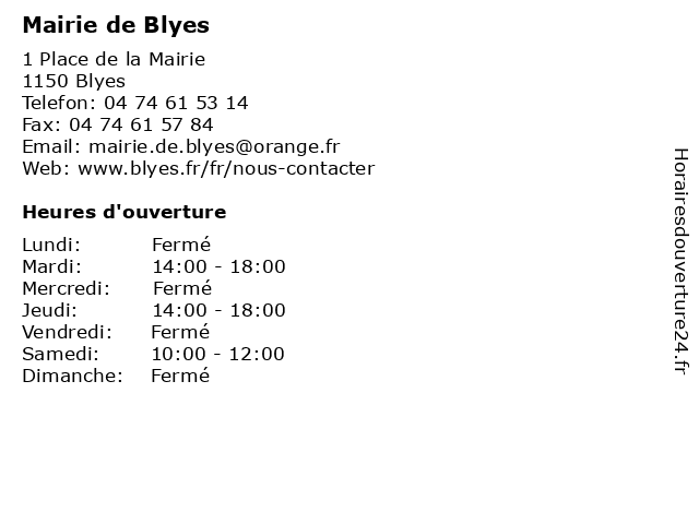 Mairie de Blyes à Blyes: adresse et heures d'ouverture