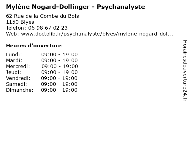Mylène Nogard-Dollinger - Psychanalyste à Blyes: adresse et heures d'ouverture
