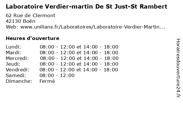 Laboratoire Verdier-martin De St Just-St Rambert à Boën: adresse et heures d'ouverture