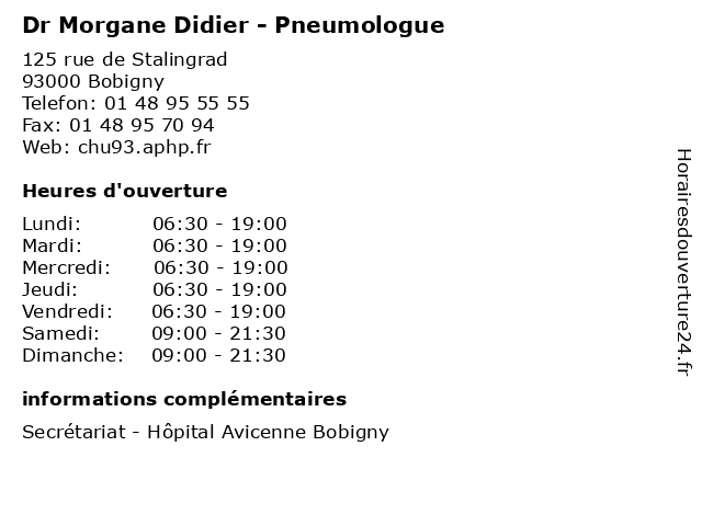 Dr Morgane Didier - Pneumologue à Bobigny: adresse et heures d'ouverture