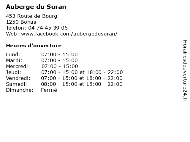 Auberge du Suran à Bohas: adresse et heures d'ouverture