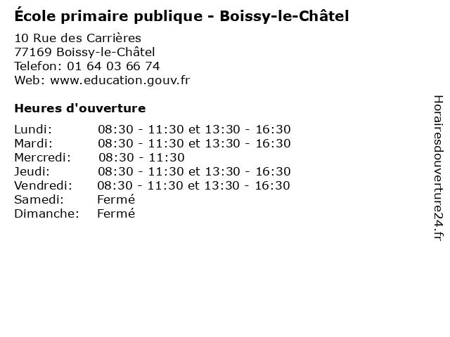 École primaire publique - Boissy-le-Châtel à Boissy-le-Châtel: adresse et heures d'ouverture