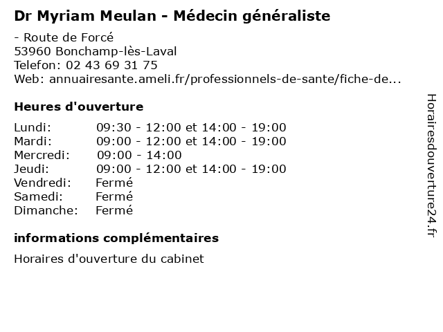 ᐅ Horaires D Ouverture Docteur Myriam Meulan Acupuncture Nutrition Route De Force A Bonchamp Les Laval