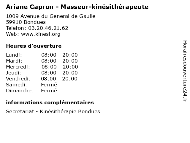 Ariane Capron - Masseur-kinésithérapeute à Bondues: adresse et heures d'ouverture