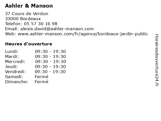 Ashler & Manson à Bordeaux: adresse et heures d'ouverture