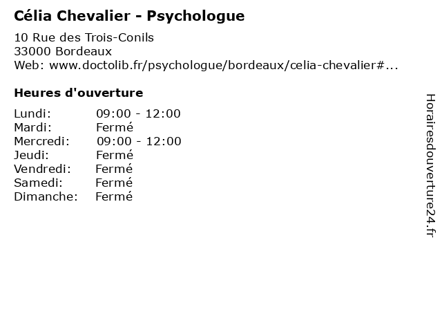 Célia Chevalier - Psychologue à Bordeaux: adresse et heures d'ouverture
