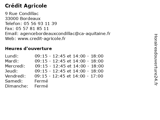 Crédit Agricole à Bordeaux: adresse et heures d'ouverture