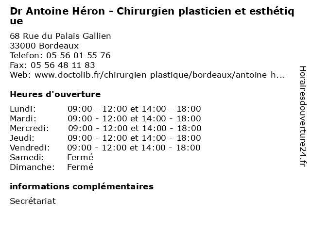 Dr Antoine Héron - Chirurgien plasticien et esthétique à Bordeaux: adresse et heures d'ouverture
