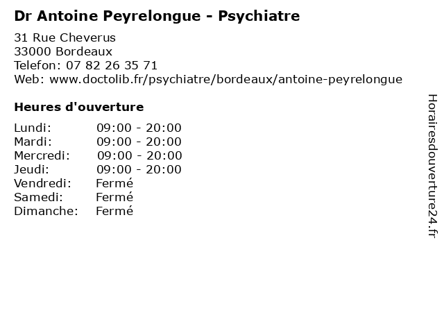 Dr Antoine Peyrelongue - Psychiatre à Bordeaux: adresse et heures d'ouverture