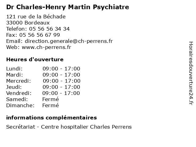Dr Charles-Henry Martin Psychiatre à Bordeaux: adresse et heures d'ouverture