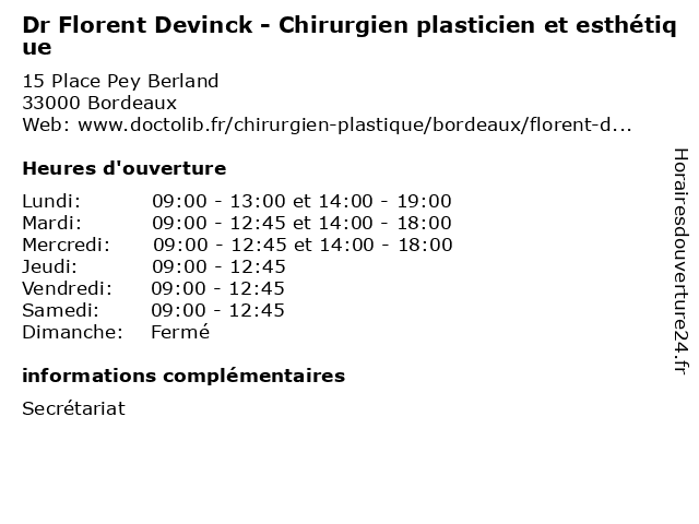 Dr Florent Devinck - Chirurgien plasticien et esthétique à Bordeaux: adresse et heures d'ouverture