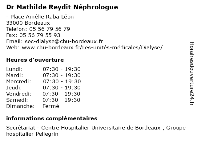Dr Mathilde Reydit Néphrologue à Bordeaux: adresse et heures d'ouverture