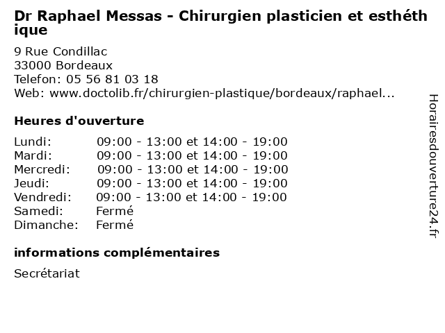 Dr Raphael Messas - Chirurgien plasticien et esthéthique à Bordeaux: adresse et heures d'ouverture