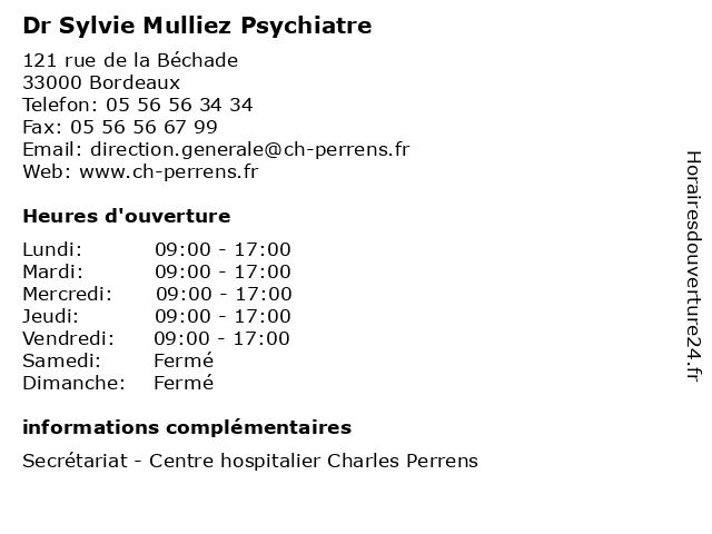 Dr Sylvie Mulliez Psychiatre à Bordeaux: adresse et heures d'ouverture