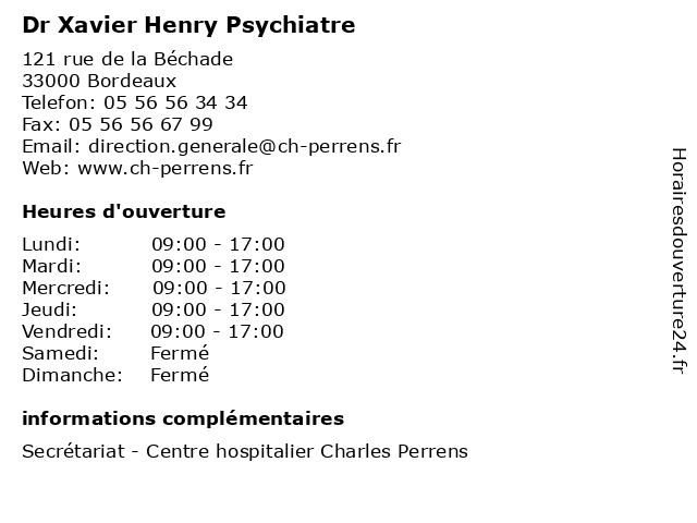 Dr Xavier Henry Psychiatre à Bordeaux: adresse et heures d'ouverture