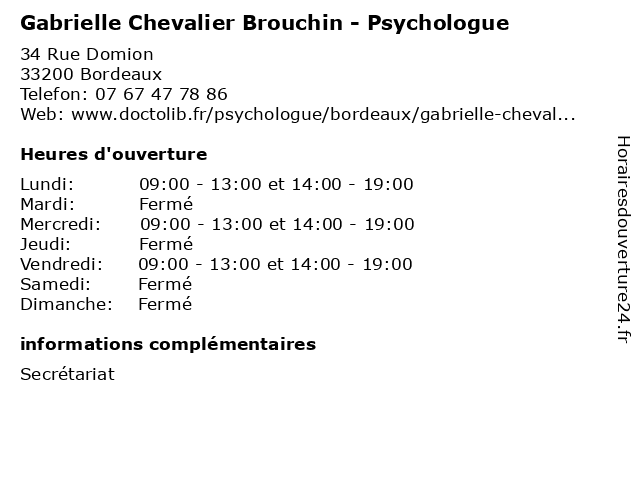 Gabrielle Chevalier Brouchin - Psychologue à Bordeaux: adresse et heures d'ouverture