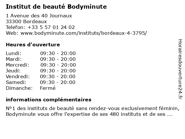 Institut de beauté Bodyminute à Bordeaux: adresse et heures d'ouverture