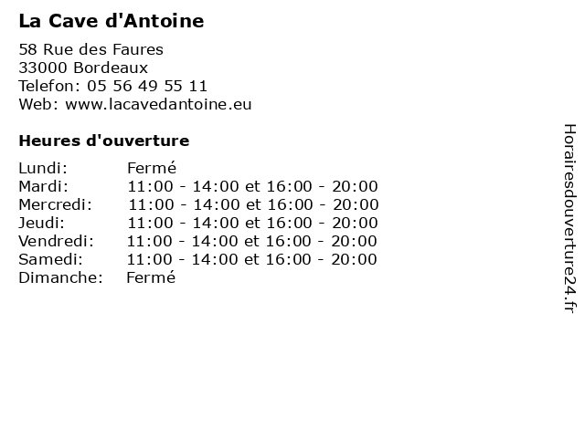 La Cave d'Antoine à Bordeaux: adresse et heures d'ouverture