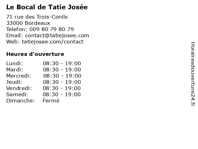Le Bocal de Tatie Josée à Bordeaux: adresse et heures d'ouverture