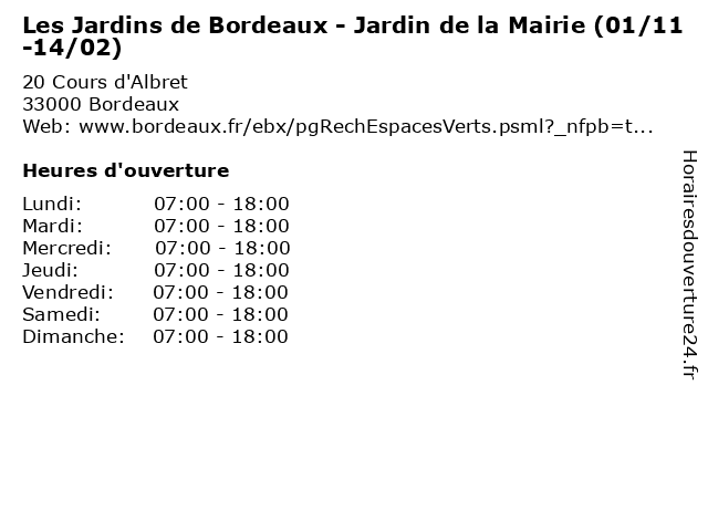 Les Jardins de Bordeaux - Jardin de la Mairie (01/11-14/02) à Bordeaux: adresse et heures d'ouverture