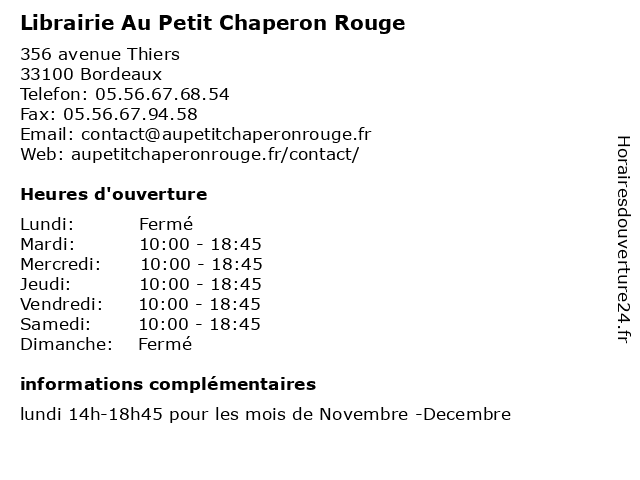 Librairie Au Petit Chaperon Rouge à Bordeaux: adresse et heures d'ouverture