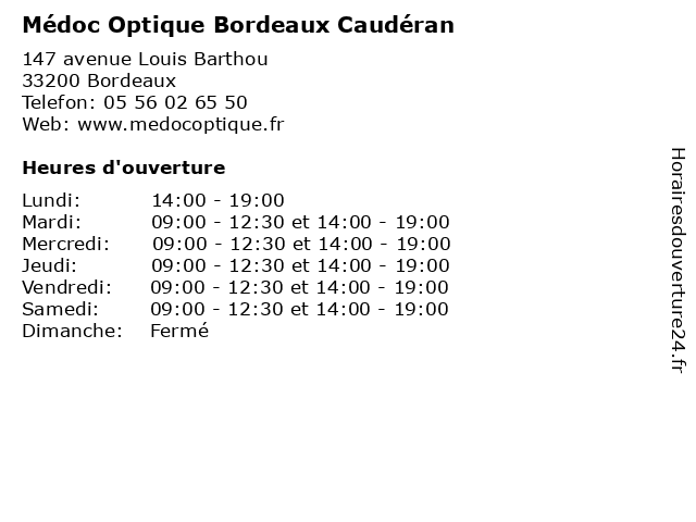 Médoc Optique Bordeaux Caudéran à Bordeaux: adresse et heures d'ouverture