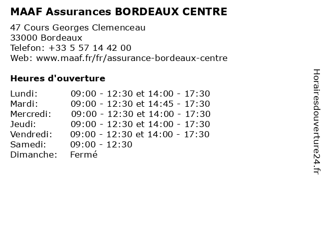 MAAF Assurances BORDEAUX CENTRE à Bordeaux: adresse et heures d'ouverture