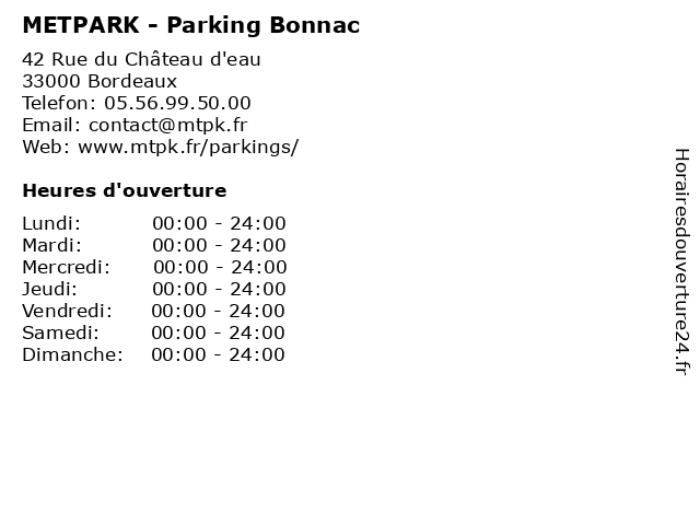 METPARK - Parking Bonnac à Bordeaux: adresse et heures d'ouverture