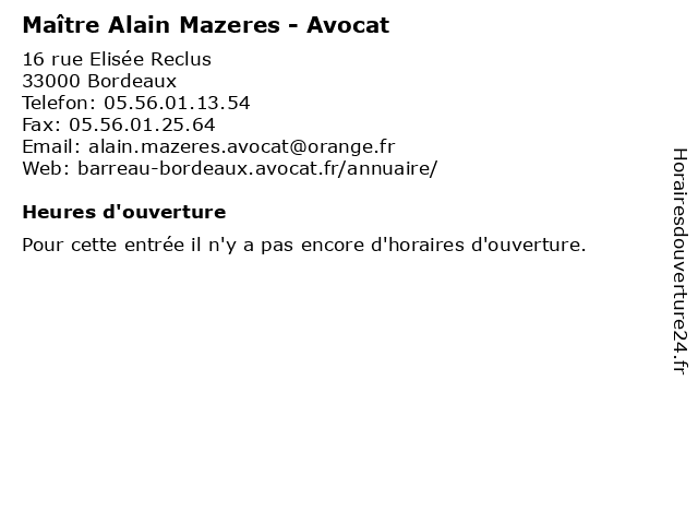 Maître Alain Mazeres - Avocat à Bordeaux: adresse et heures d'ouverture