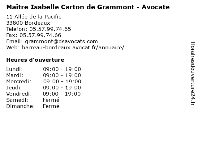 Maître Isabelle Carton de Grammont - Avocate à Bordeaux: adresse et heures d'ouverture