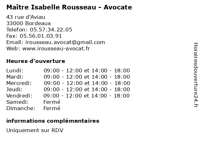 Maître Isabelle Rousseau - Avocate à Bordeaux: adresse et heures d'ouverture