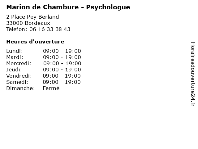 Marion de Chambure - Psychologue à Bordeaux: adresse et heures d'ouverture
