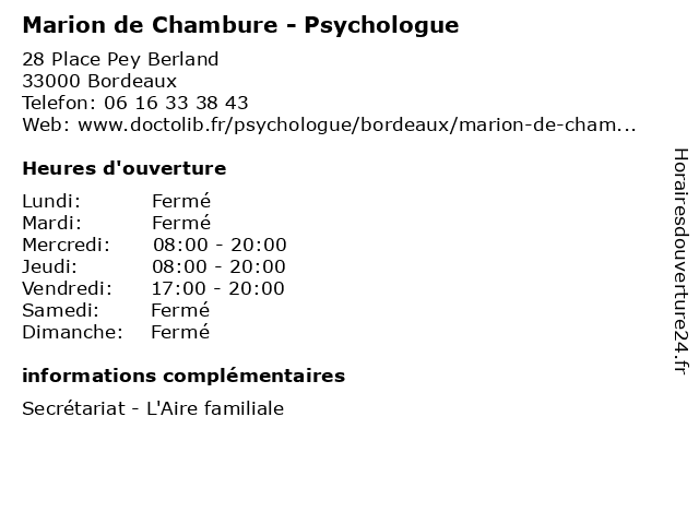 Marion de Chambure - Psychologue à Bordeaux: adresse et heures d'ouverture