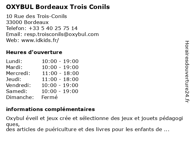 OXYBUL Bordeaux Trois Conils à Bordeaux: adresse et heures d'ouverture