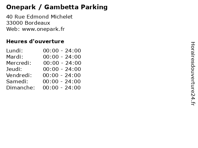 Onepark / Gambetta Parking à Bordeaux: adresse et heures d'ouverture
