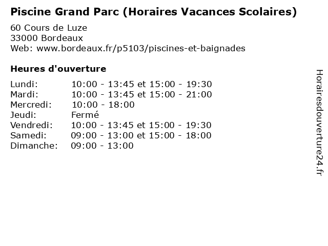 Horaire Piscine Grand Parc
