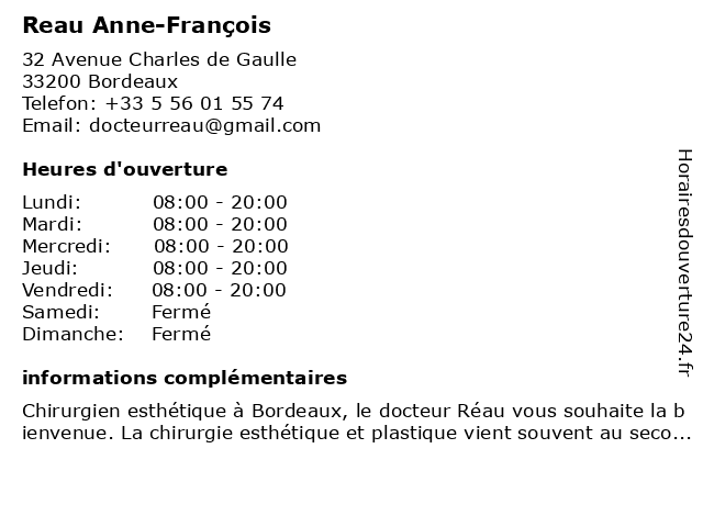 Reau Anne-François à Bordeaux: adresse et heures d'ouverture